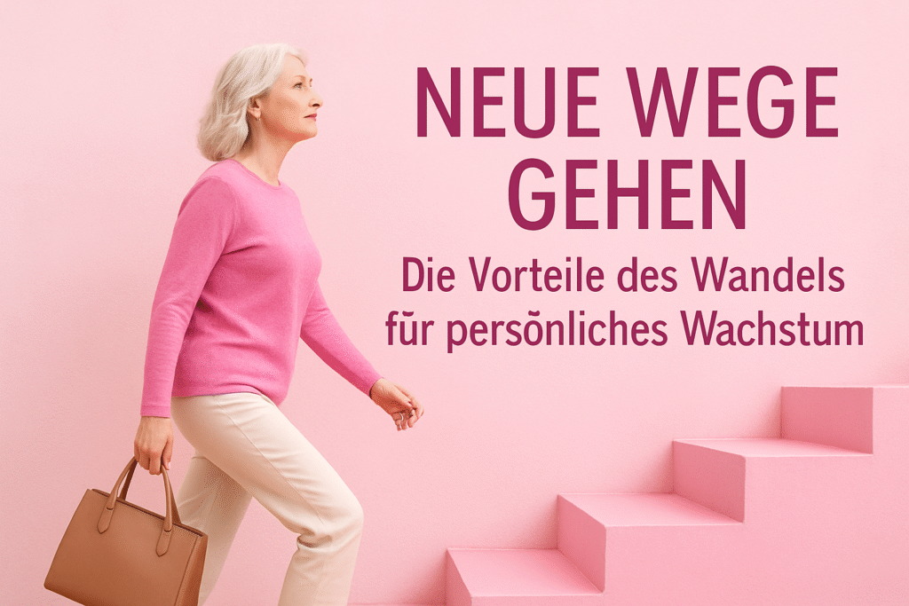neue wege gehen - eine Blonde Frau ü50 geht eine Treppe hoch